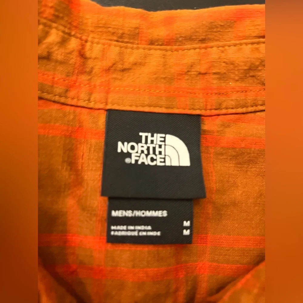 The North Face Tan Rust Orange Plaid Shirt Sleeve Button Up Shirt Mens Sz‎ M